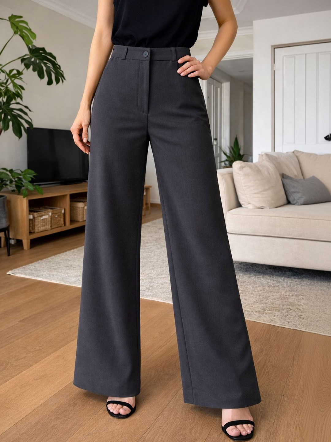 BAESD Women Relaxed Straight Leg Straight Fit High-Rise Non Iron Trousers