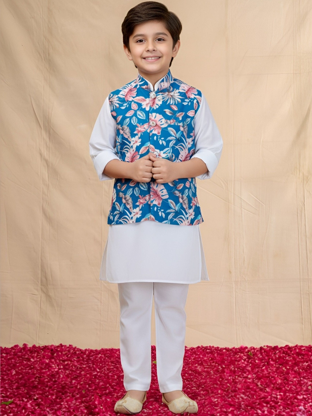 Ministitch Jacket Woven Silk Kurta Pyjama Set