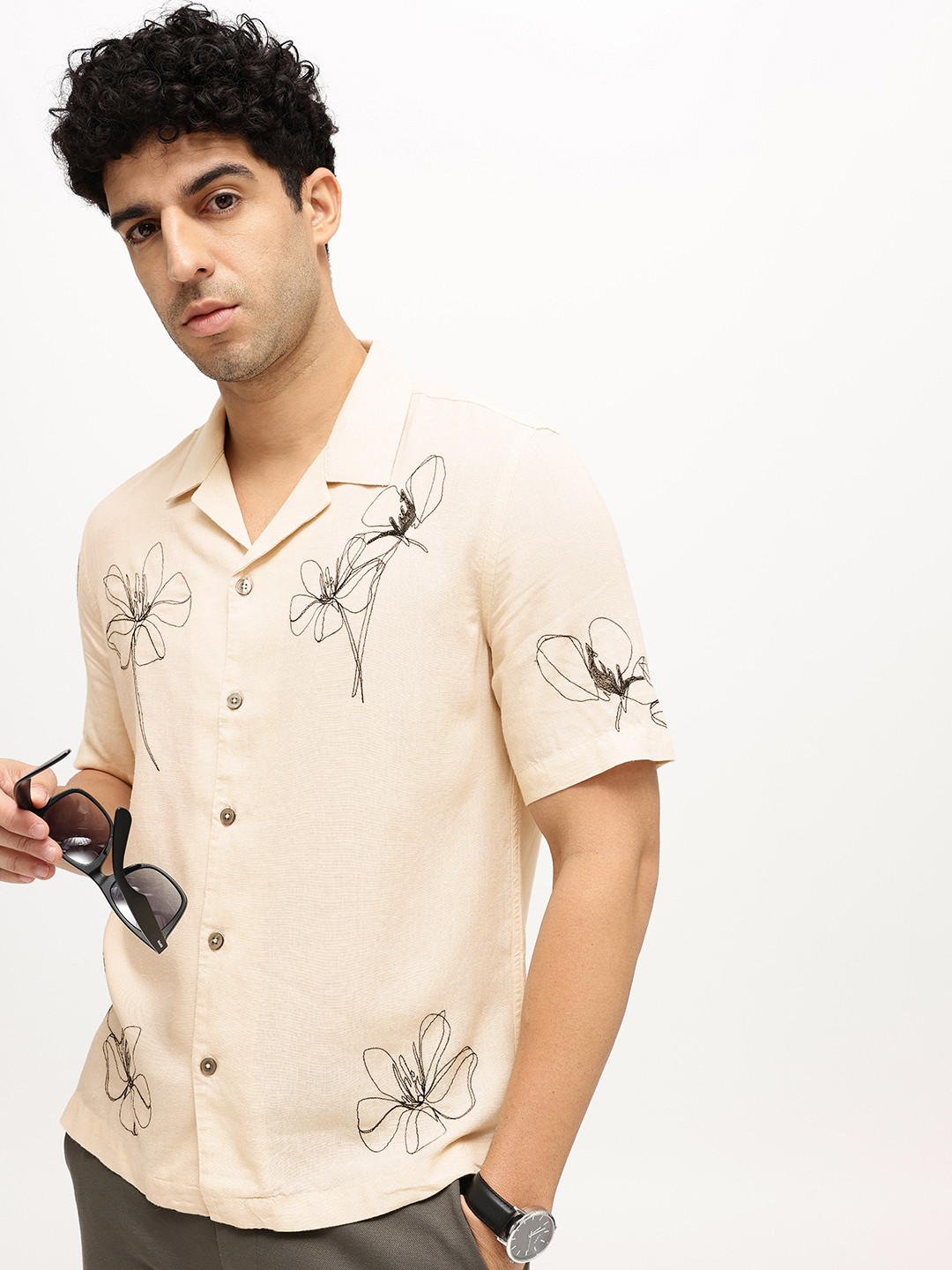 MANGO MAN Floral Embroidered Casual Shirt