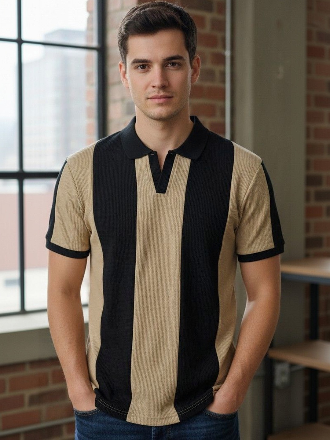 Starvy Men Striped Polo Collar T-shirt