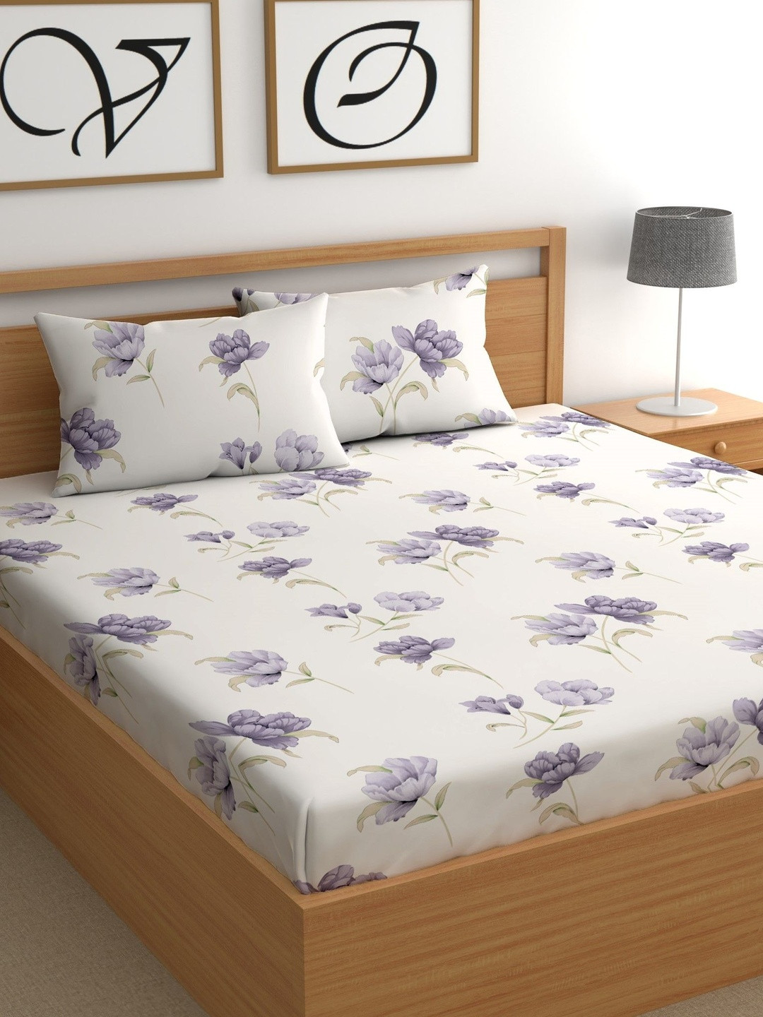 CHHAVI INDIA Off White Floral 180 TC Bedsheet with 2 Pillow Covers