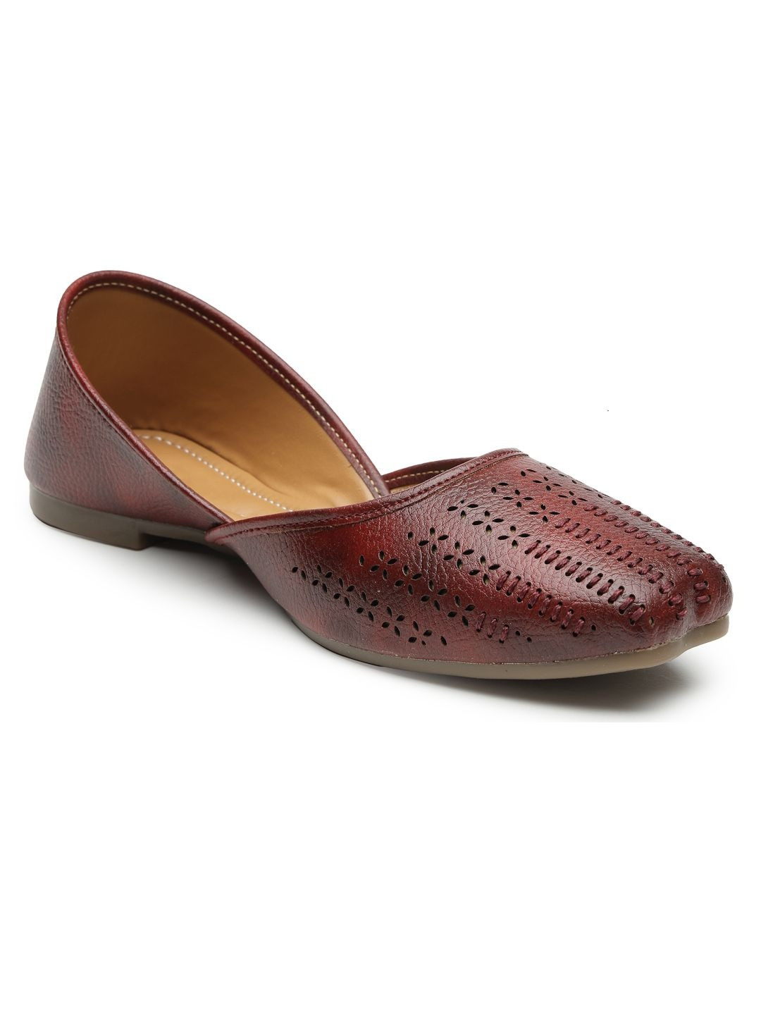 Anouk Women Textured Mojaris with Laser Cuts Flats