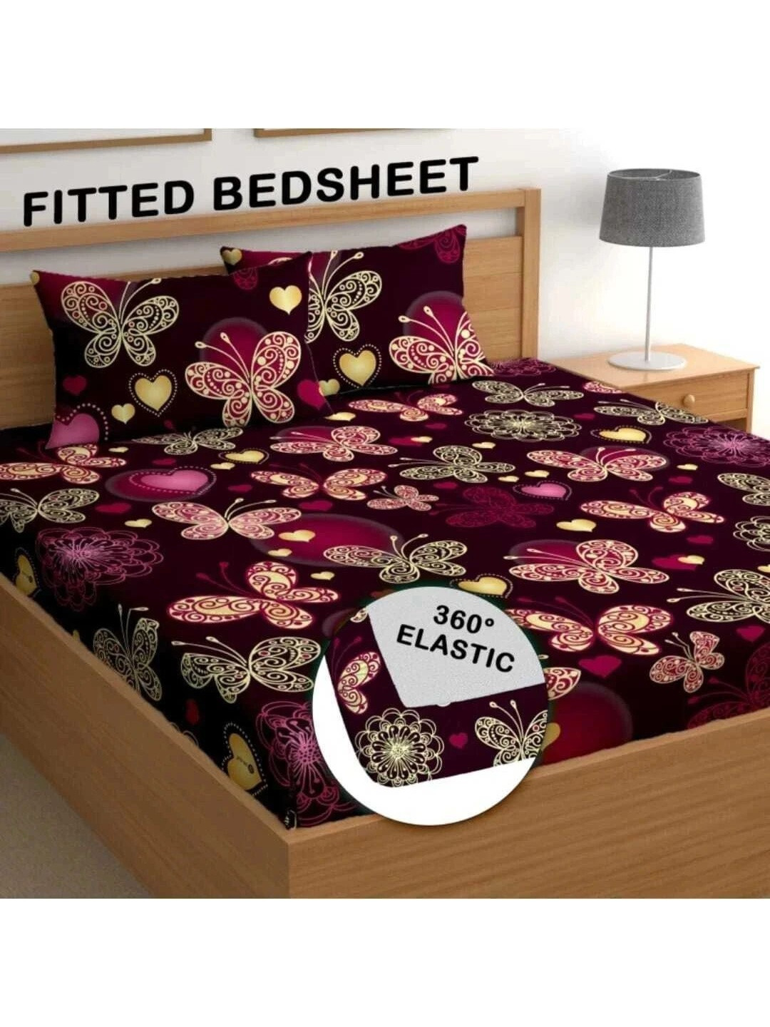 DECENT HOME Maroon Floral 180 TC Bedsheet with 2 Pillow Covers