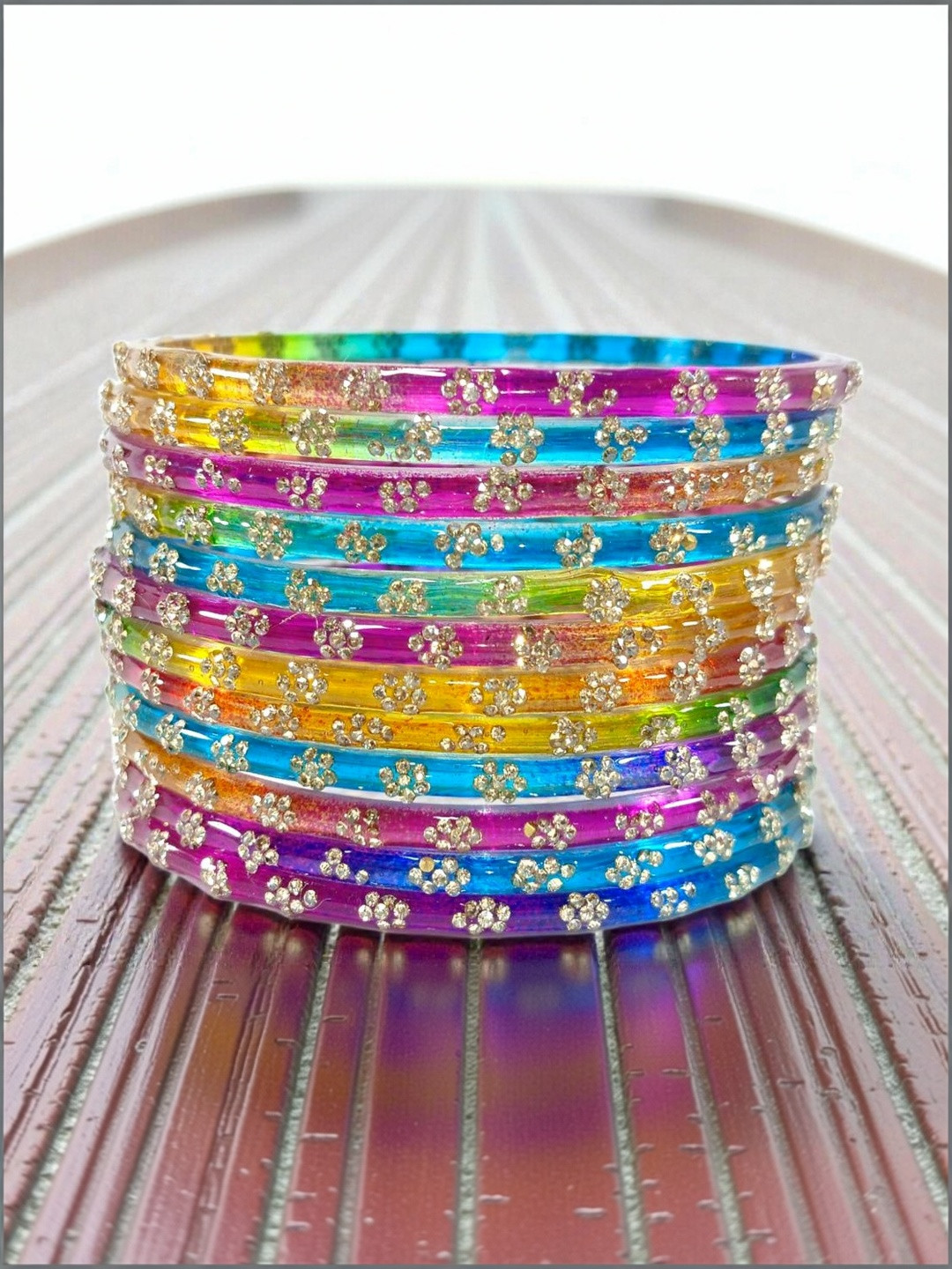 Coolest Set of 12 Zircon-Studded Kashmiri Bangles