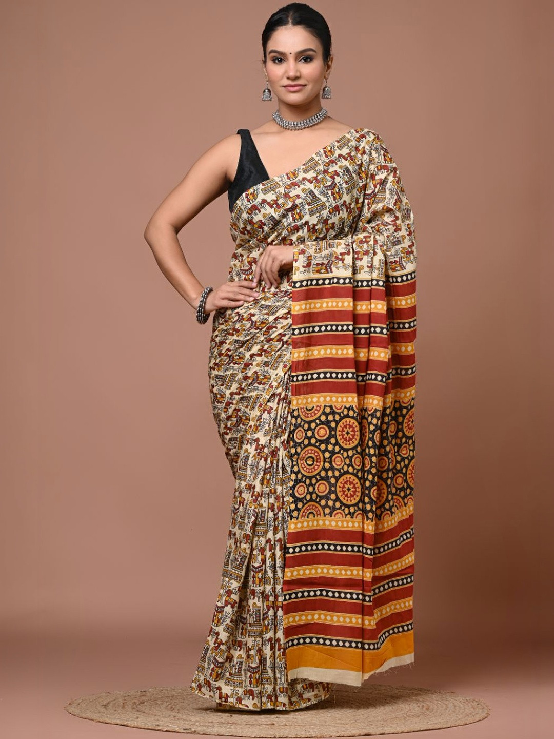 DATTA BUTTI Ethnic Motifs Pure Cotton Handloom Bagru Saree