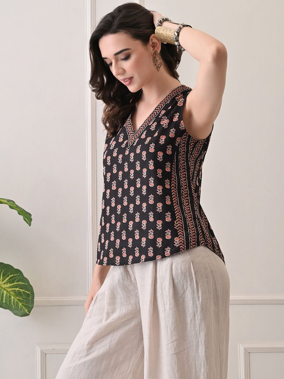KALAMIR Floral Print Ethnic Cotton Top