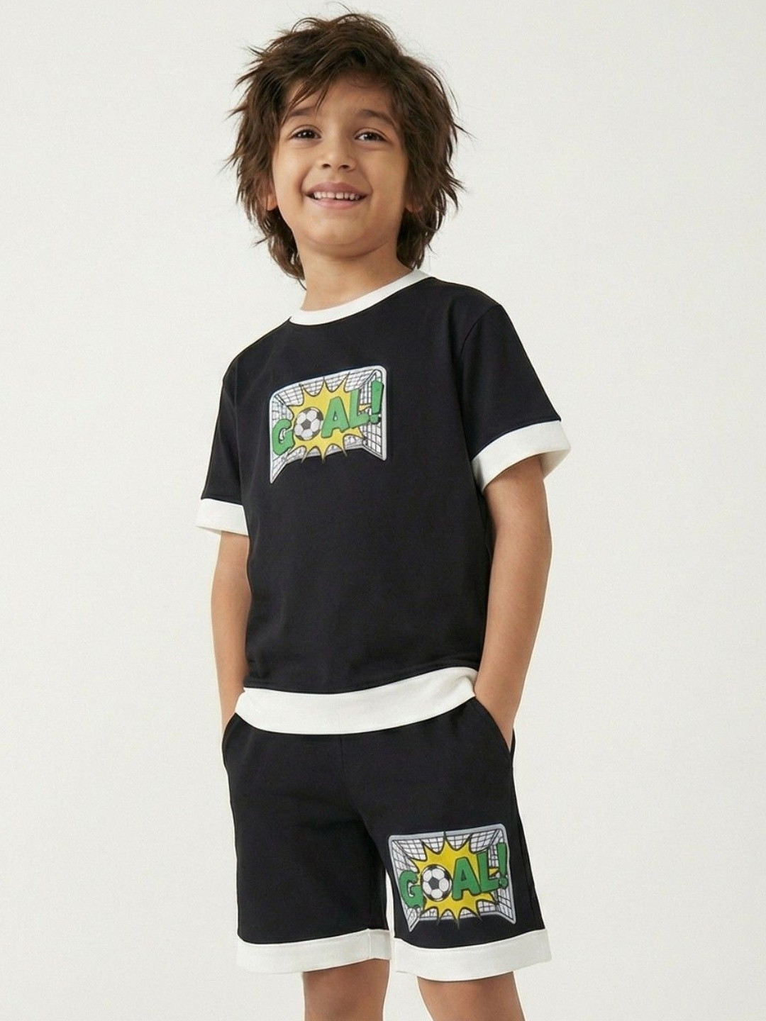Grit N Groove Boys Printed Pure Cotton T-shirt With Shorts