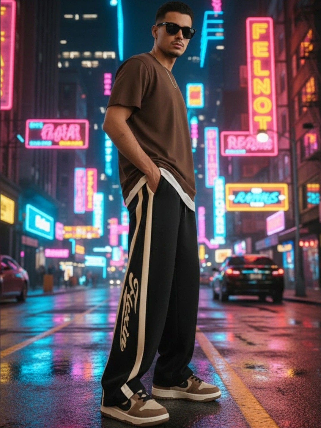 JUMPCUTS Men Baggy Typography Track Pants