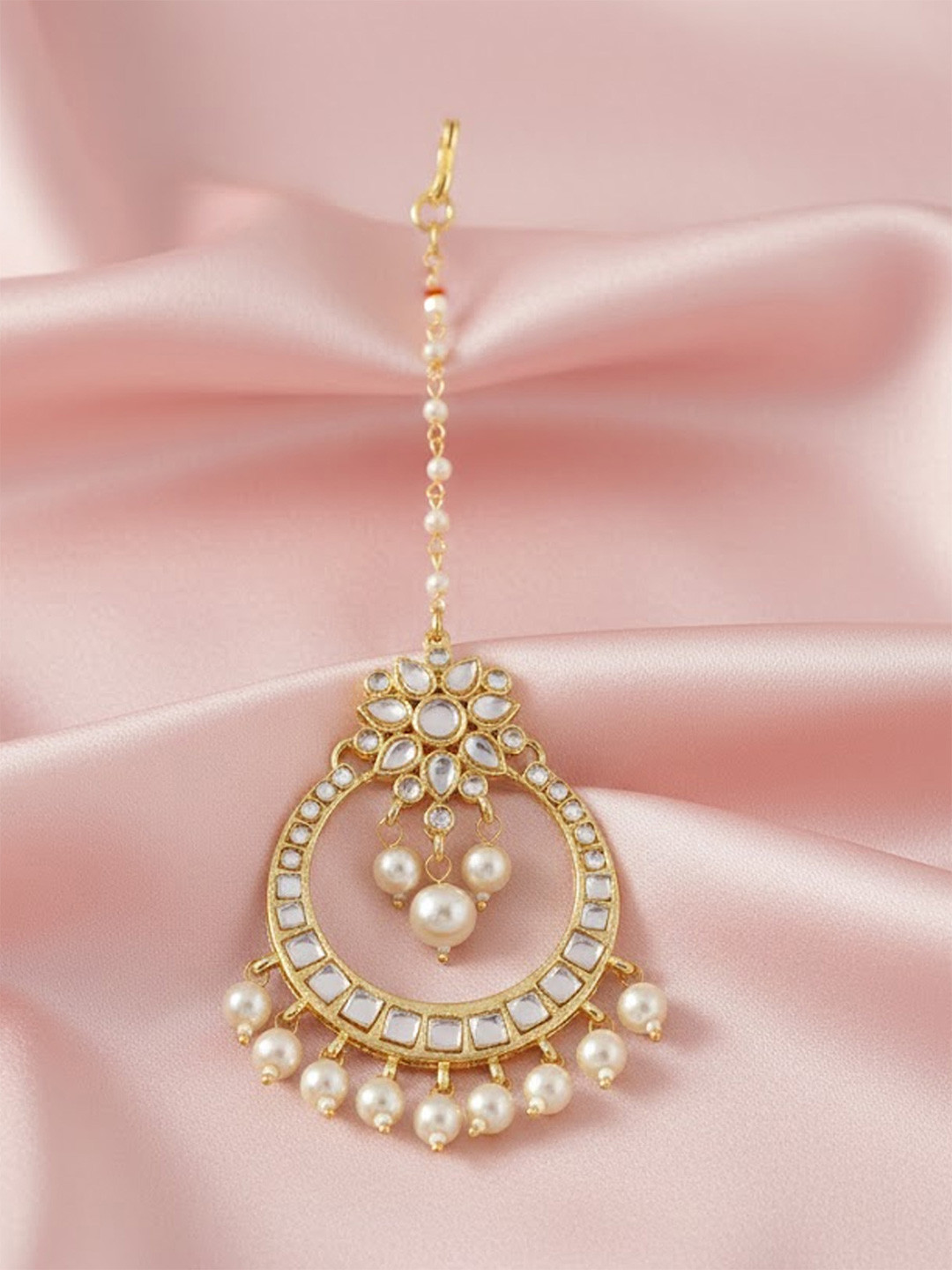 Adwitiya Collection 24CT Gold-Plated Stone-Studded & Beaded Maang Tikka