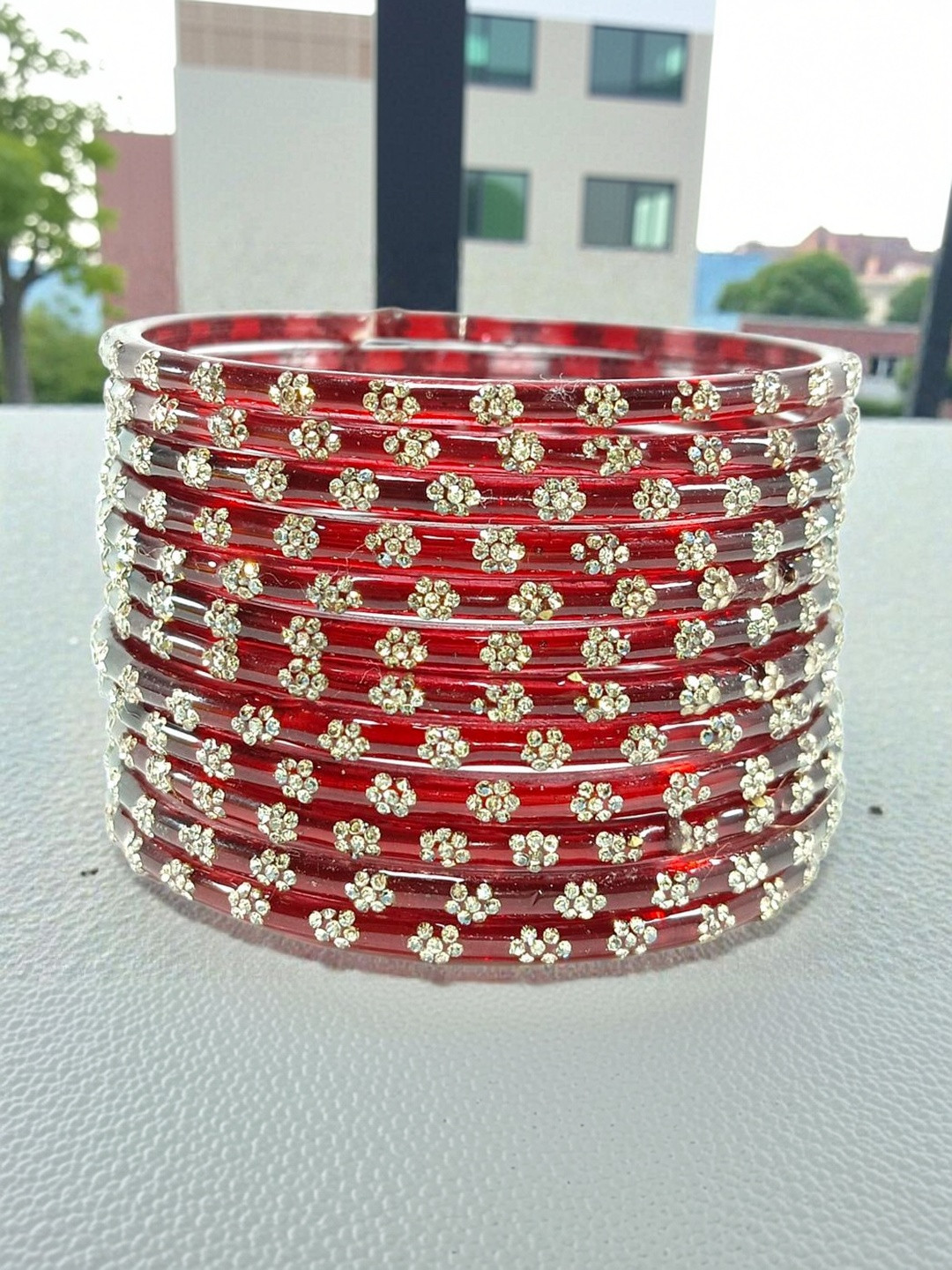 Luxurious jewells Set of 12 Zircon -Studded Kashmiri Bangles