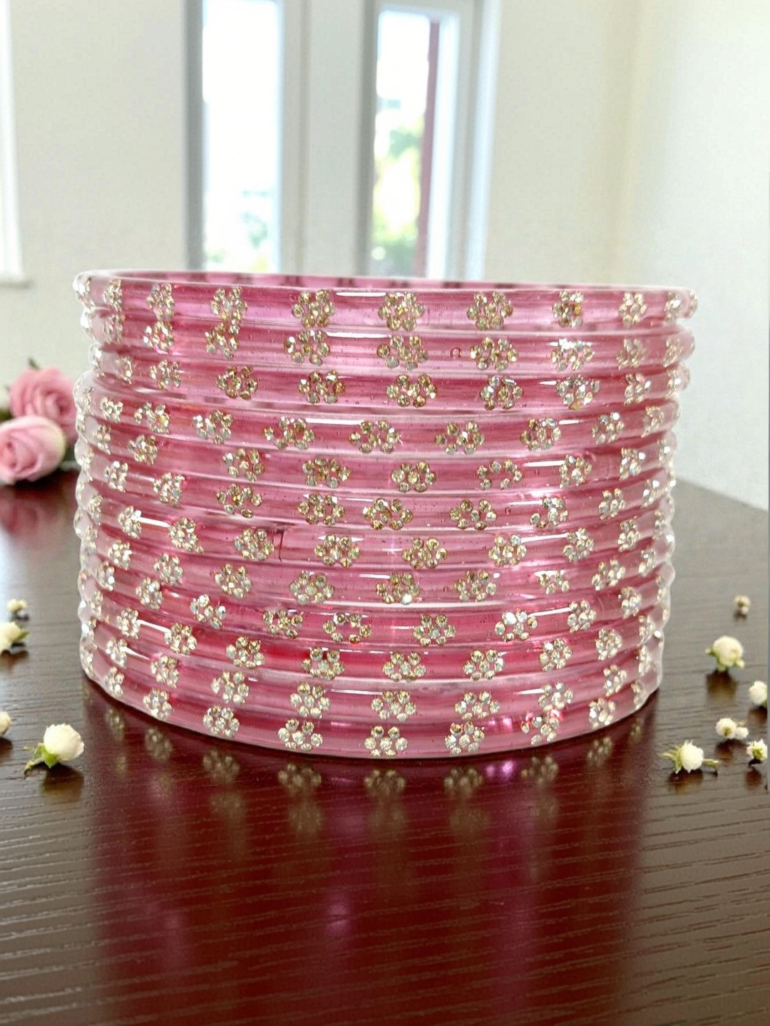 fellow Set Of 12 Zircon-Studded Glass Kashmiri Bangles