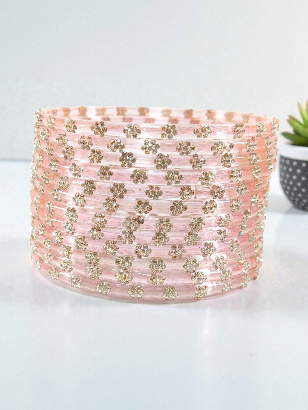 BEG FASHION Set Of 12 Zircon-Studded Glass Bangle