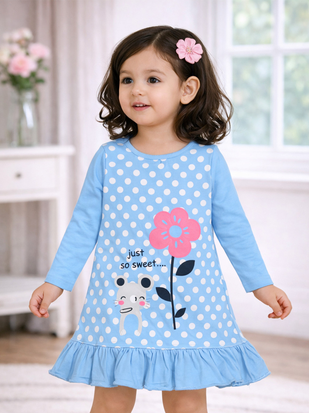 Bodycare Girls Round Neck Full Sleeve Knee Length Moisture Control A-Line Frock