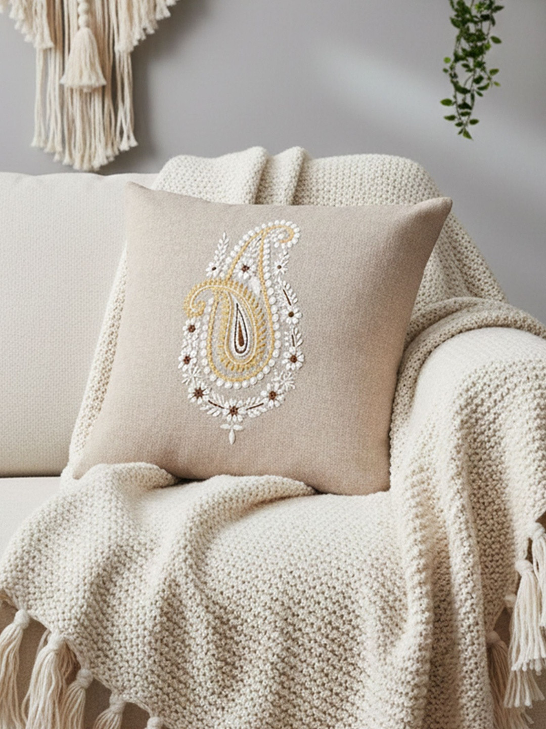 ANWYN Beige & Yellow Square Cushion Covers