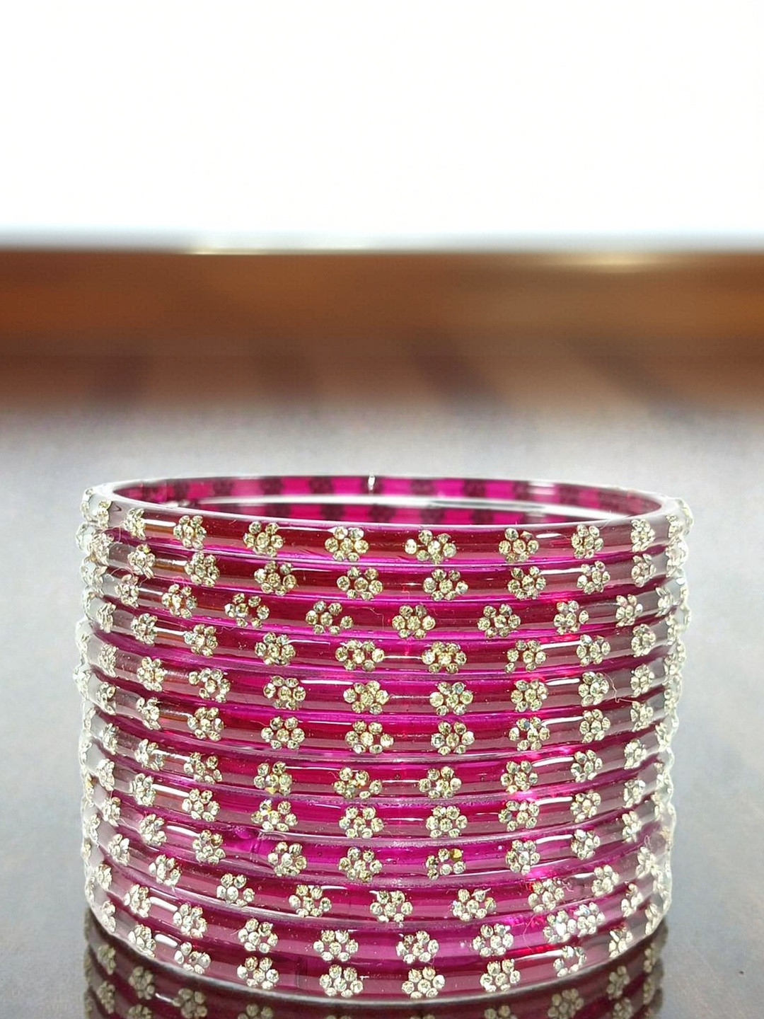 fellow Set Of 12 Zircon-Studded Glass Kashmiri Bangles