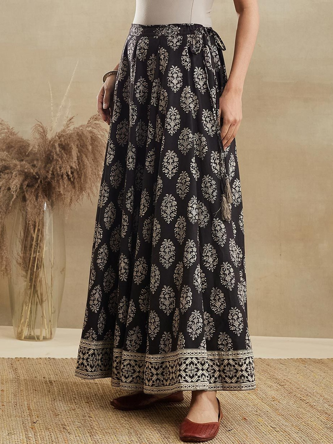 Fabindia Women Cotton Floral Maxi Flared Skirt
