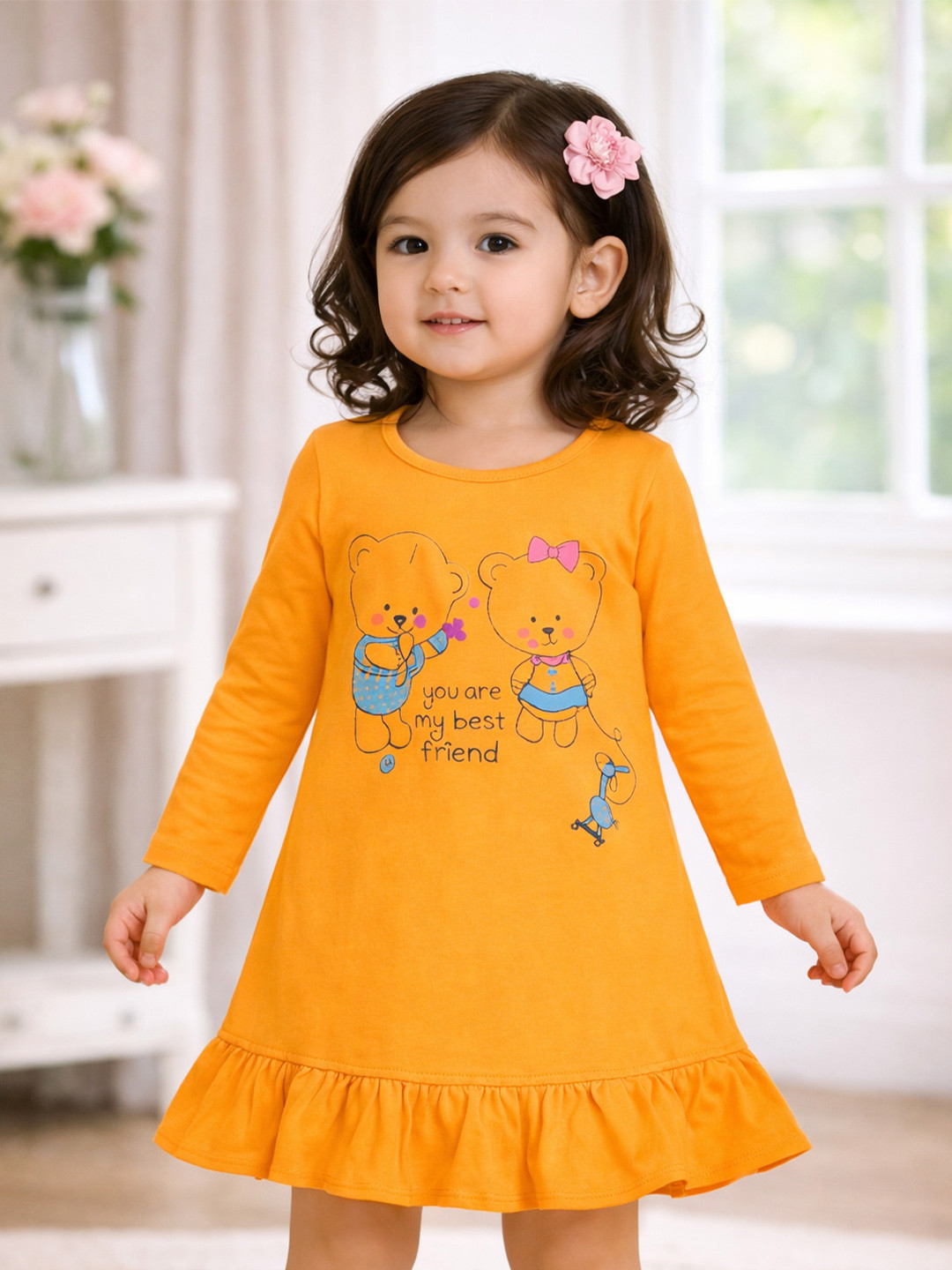 Bodycare Girls Round Neck Full Sleeve Knee Length Moisture Control A-Line Frock