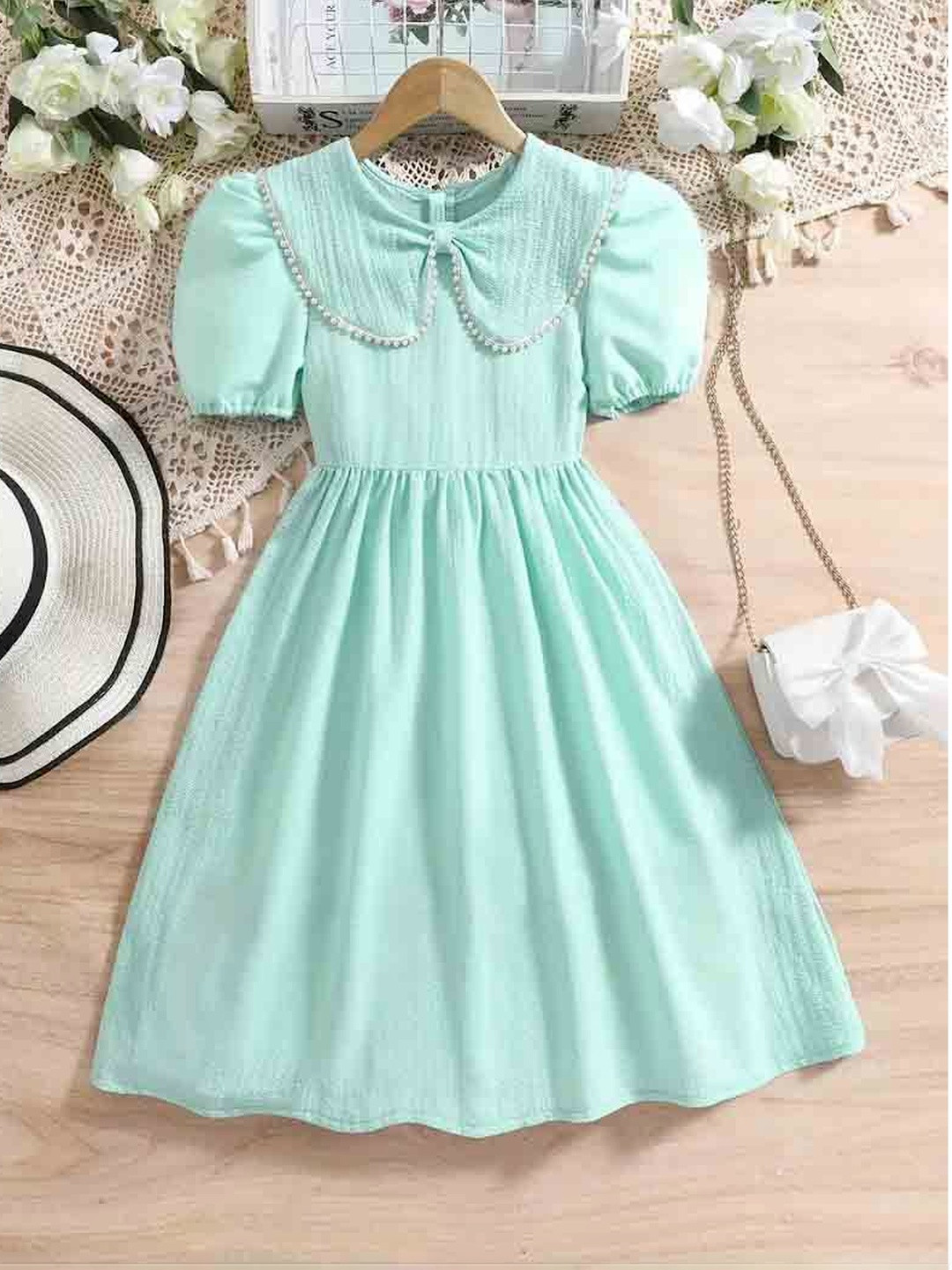 MENSBIT Puff Sleeve Fit & Flare Dress