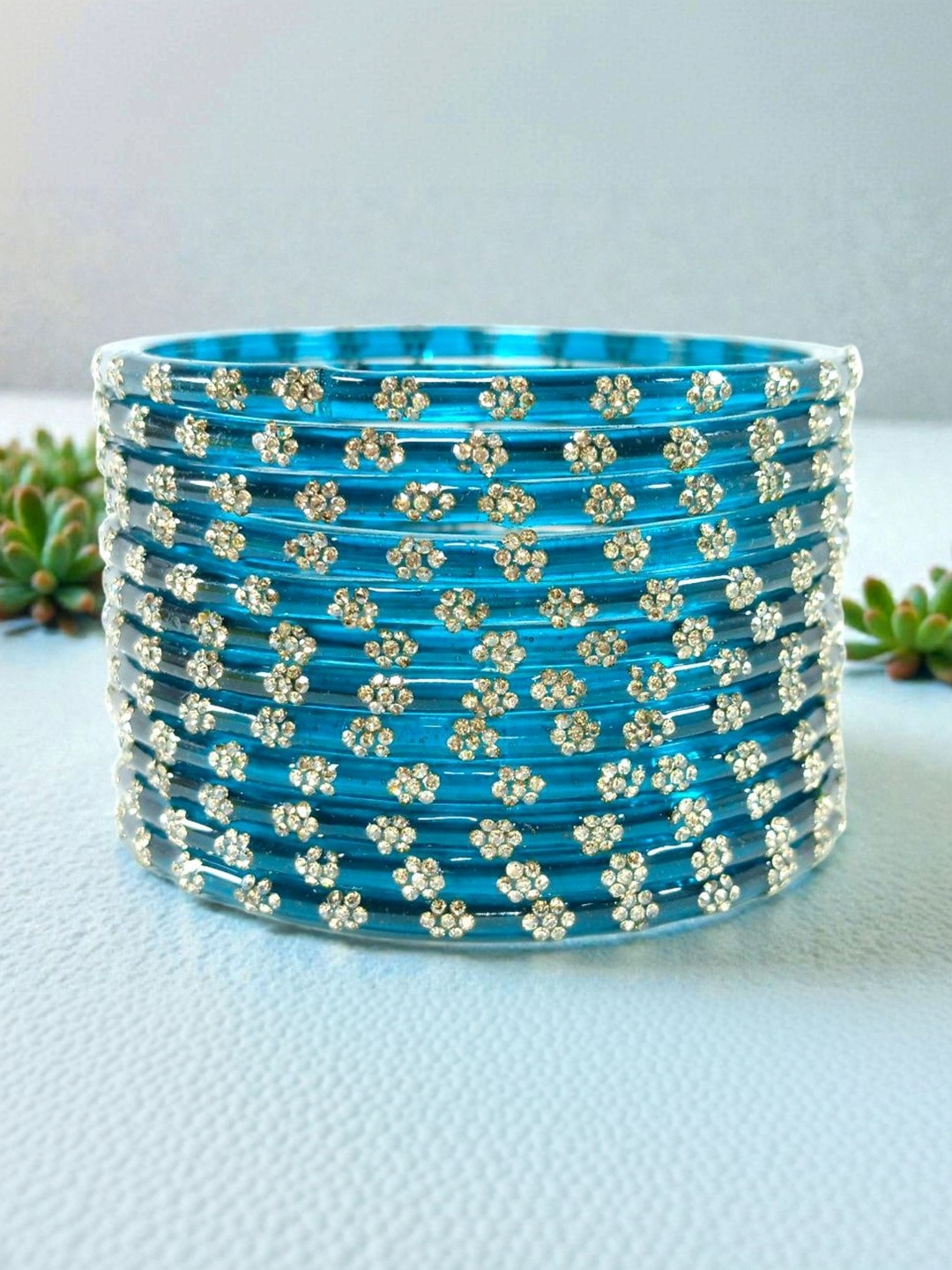 Coolest Set of 12 Zircon-Studded Kashmiri Bangles