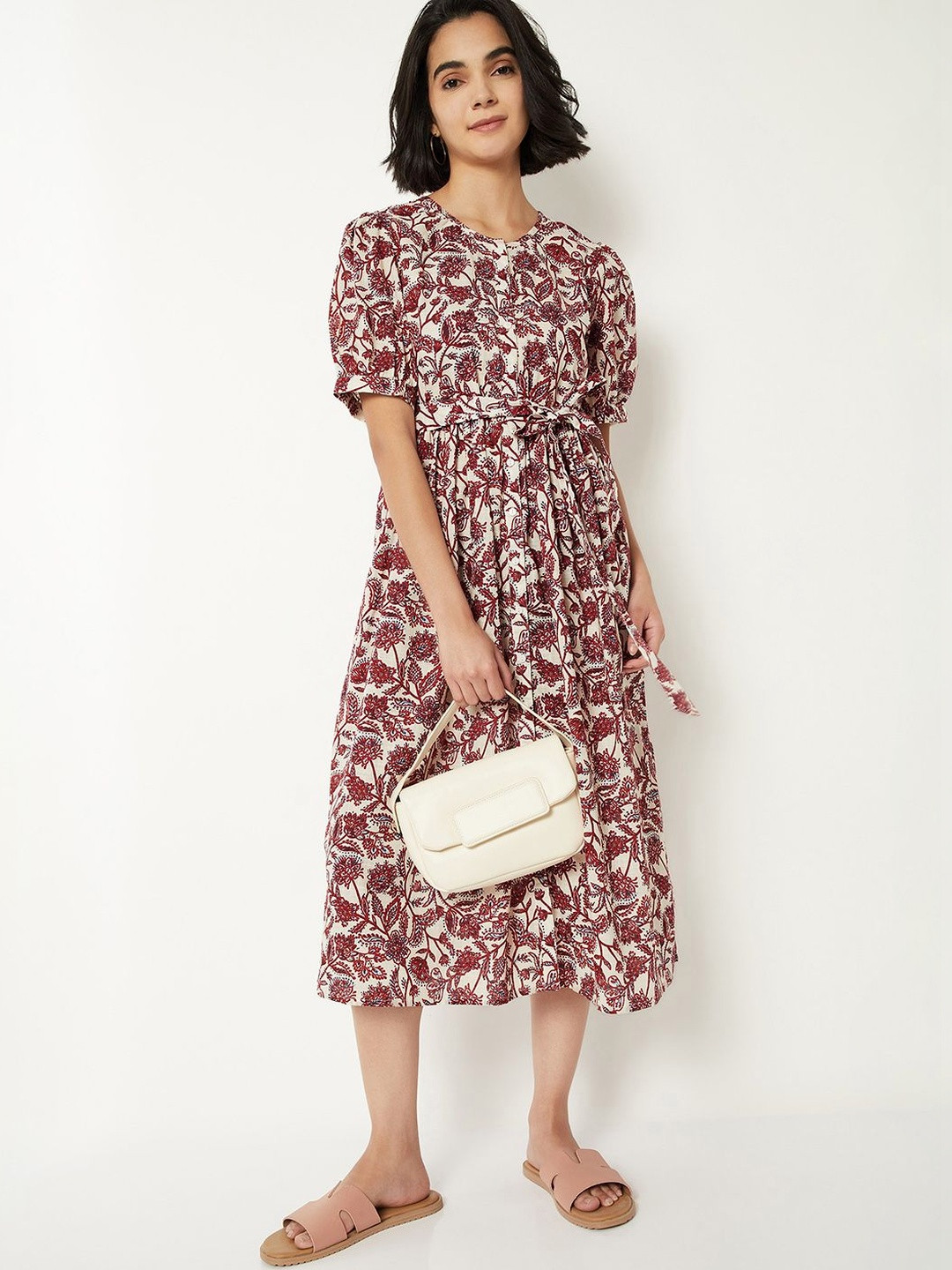 max Floral Print Puff Sleeve Fit & Flare Midi Dress
