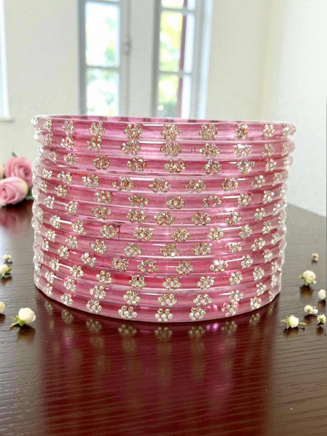 BEG FASHION Set Of 12 Zircon-Studded Glass Bangle