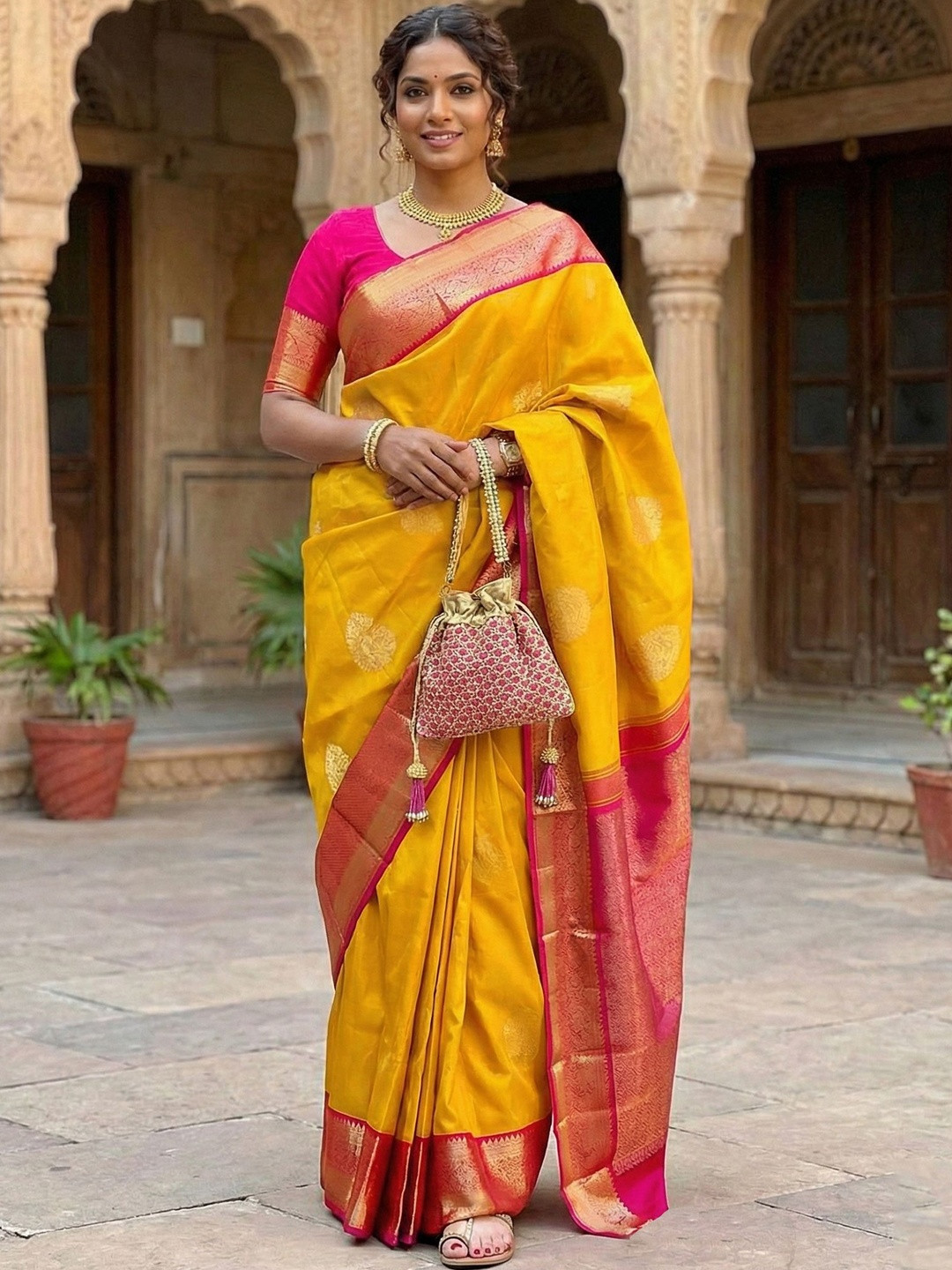 KALINI Woven Design Zari Silk Blend Handloom Banarasi Saree