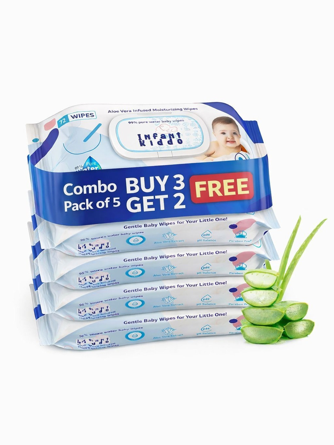 Infant Kiddo Set Of 5 Moisturizing Baby Wipes - 72 Pcs Each