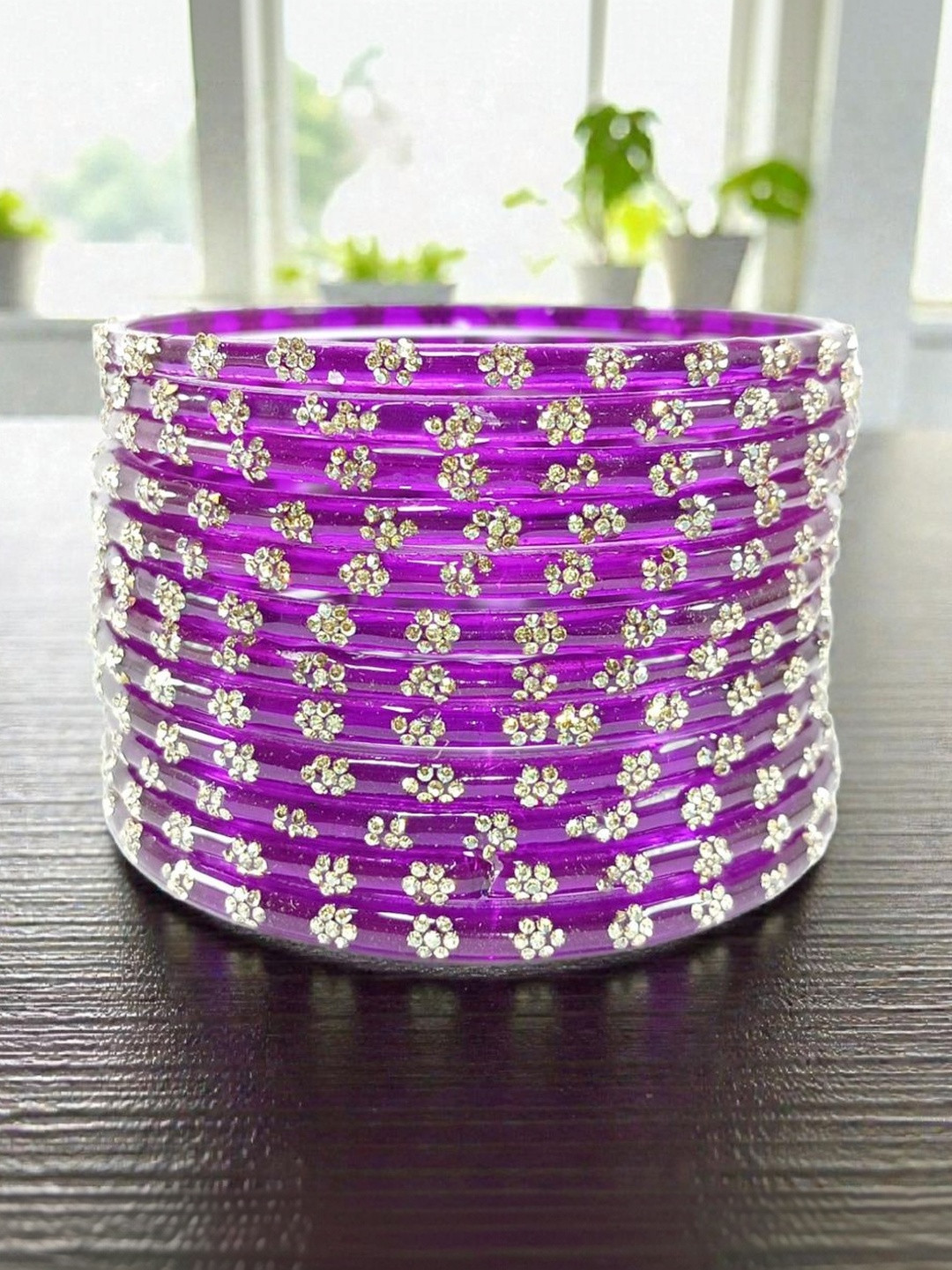 BEG FASHION Set Of 12 Zircon-Studded Glass Bangle