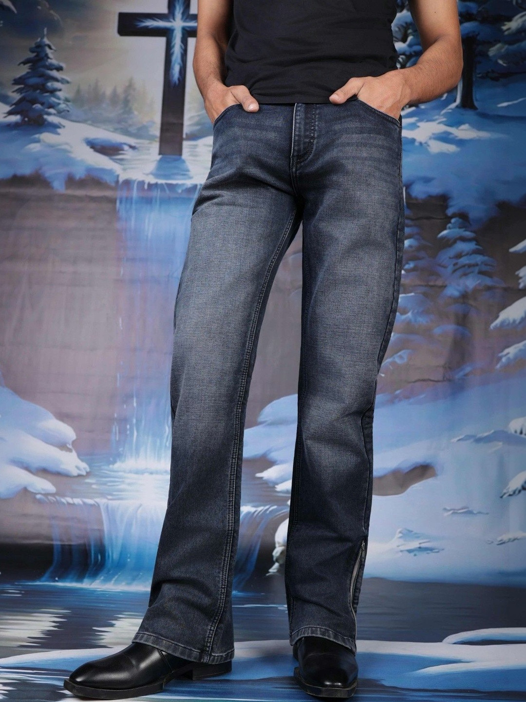 Fear No Man Men Micheal Bootcut Mid-Rise Light Fade Embroidered - Image 1