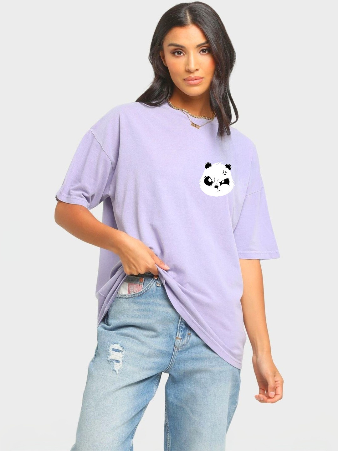 RAYACLOSET Women Printed Drop-Shoulder Sleeves T-shirt