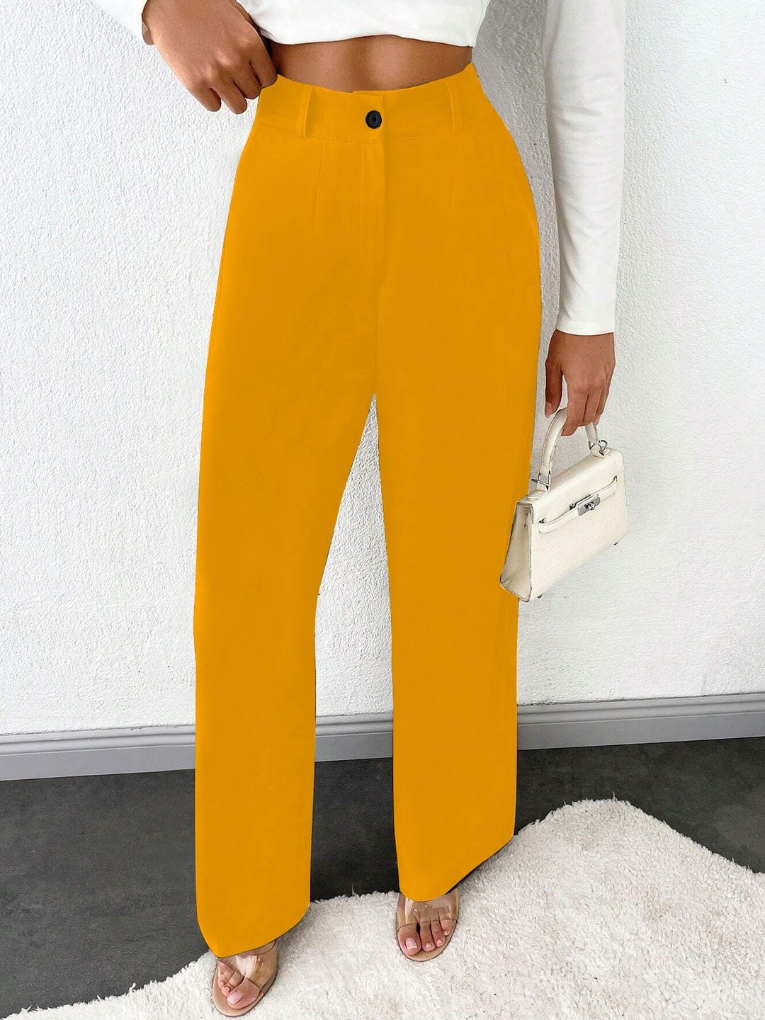 KERI PERRY Women Straight Fit High-Rise Easy Wash Trousers