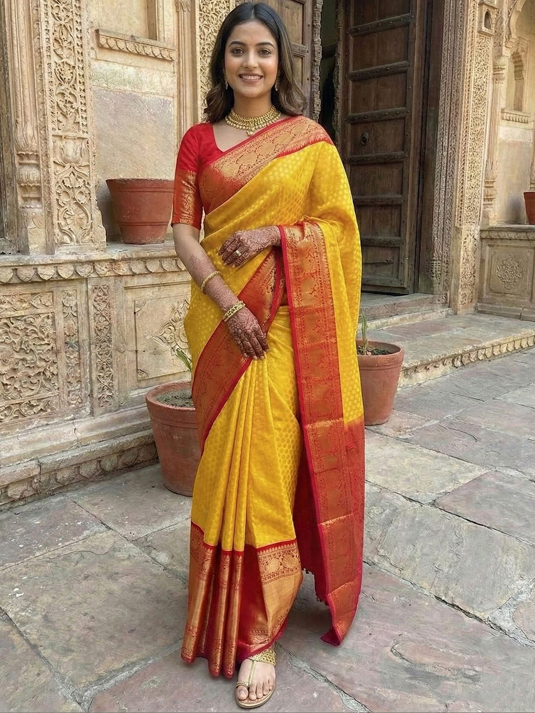 KALINI Woven Design Zari Silk Blend Handloom Banarasi Saree