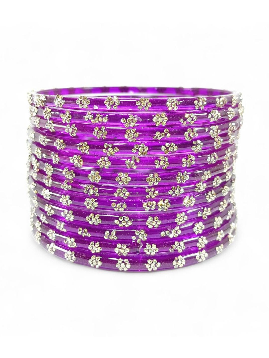 fellow Set Of 12 Zircon-Studded Glass Kashmiri Bangles