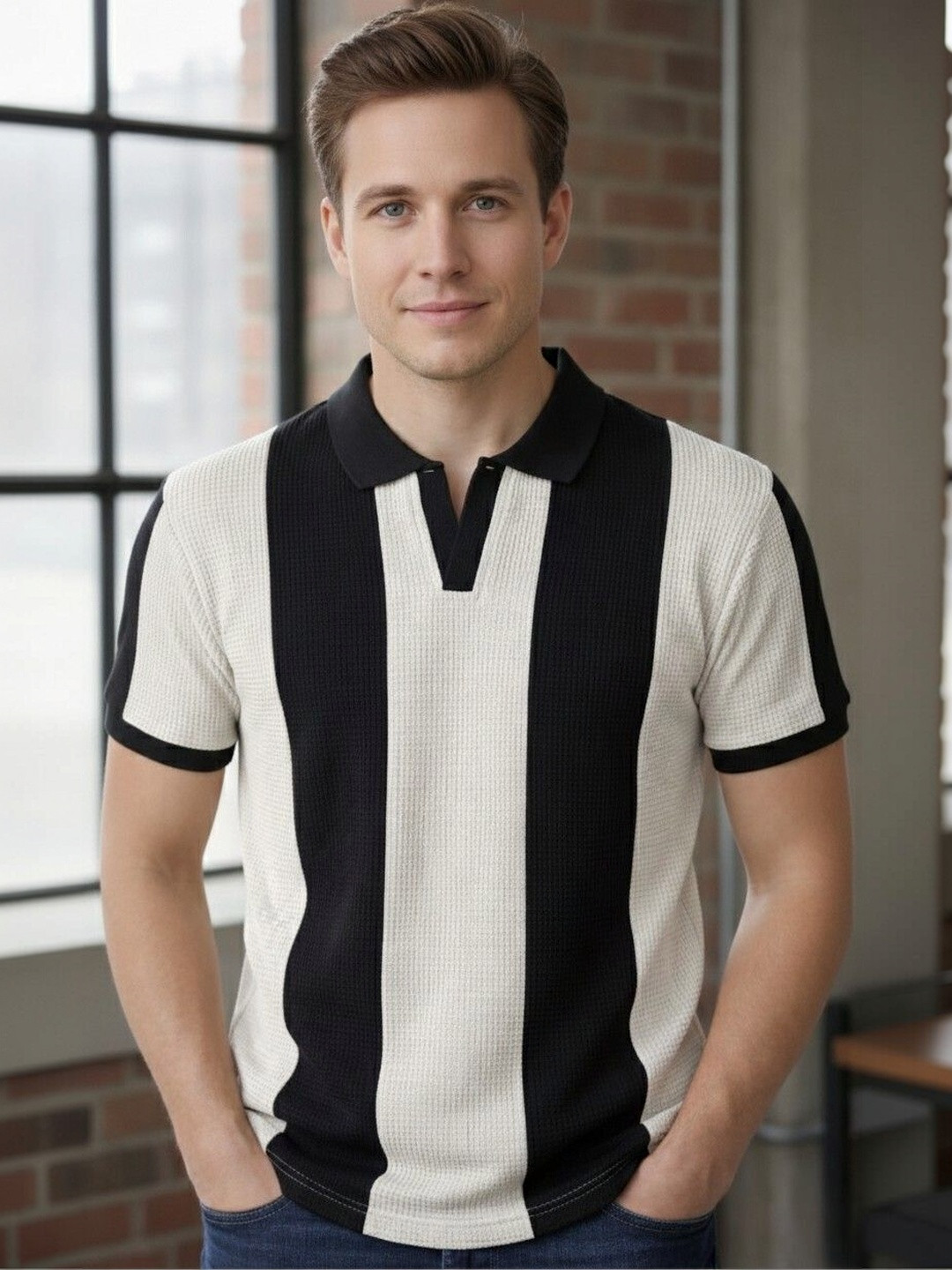 Starvy Men Striped Polo Collar T-shirt