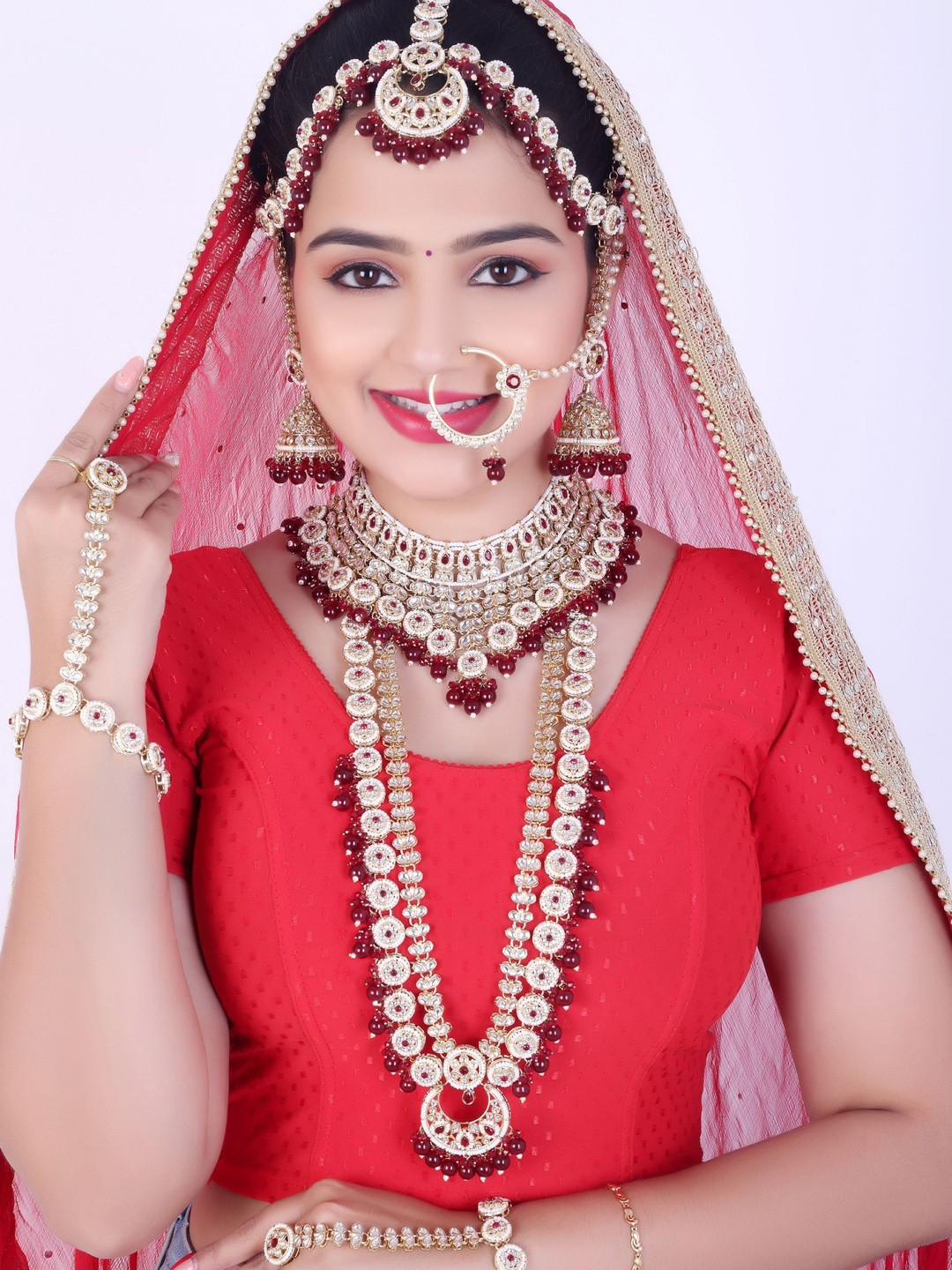 SAMC Gold-Plated Stone-Studded Necklace and Earrings