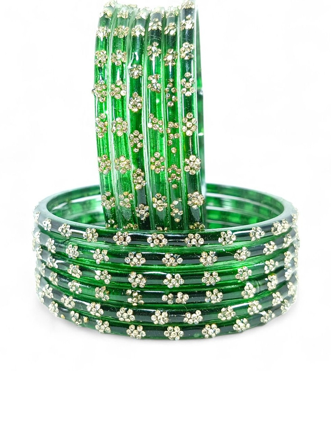 fellow Set Of 12 Zircon-Studded Glass Kashmiri Bangles