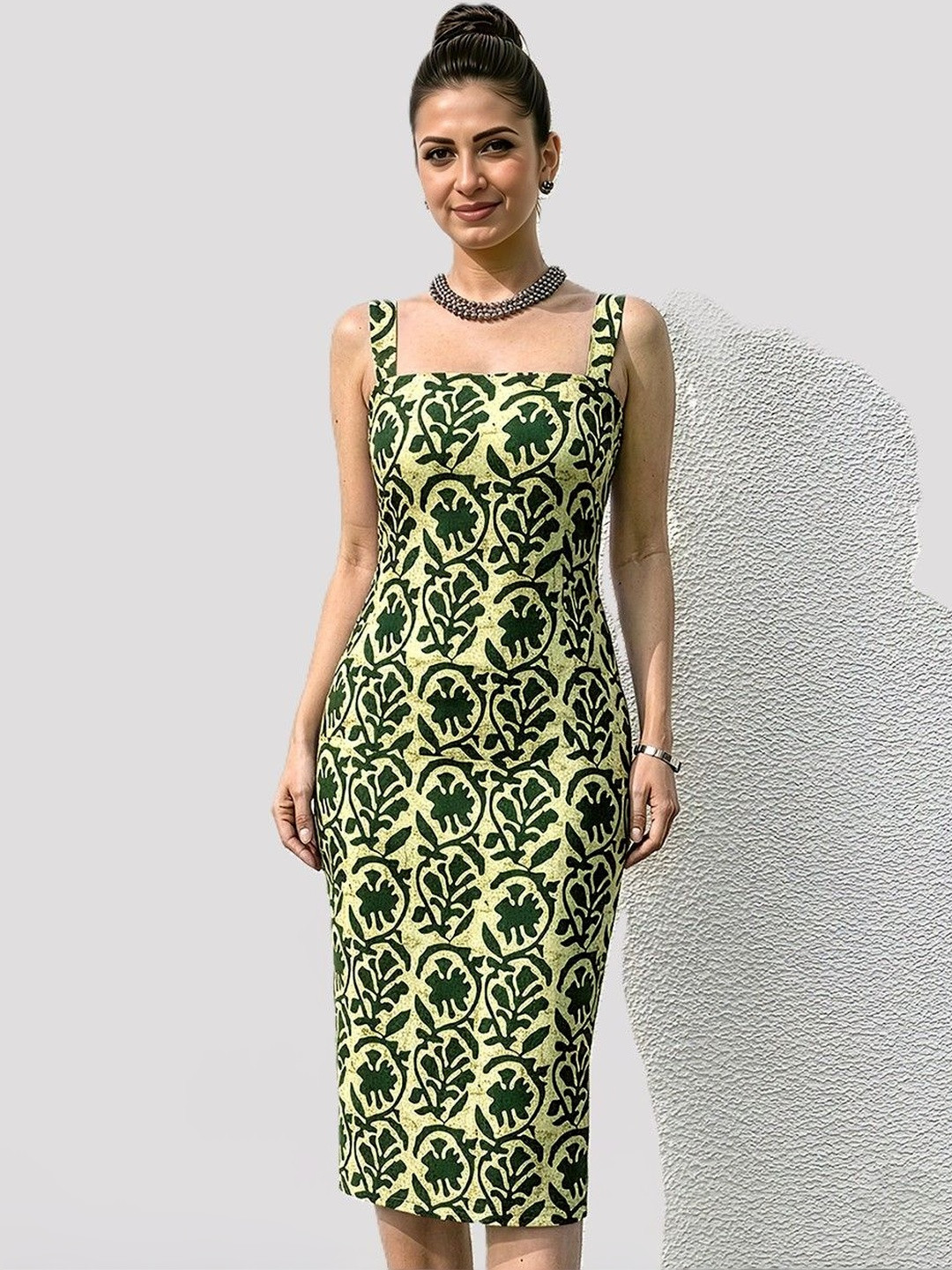 MULVARI Ethnic Motifs Sheath Midi Dress