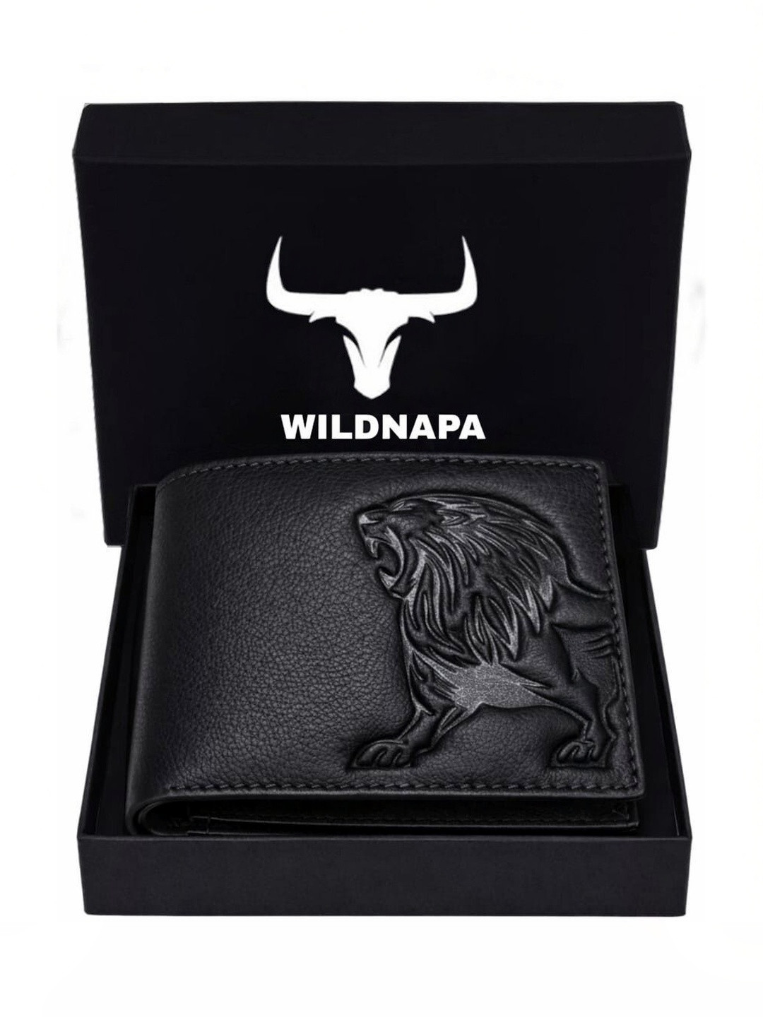 WILDNAPA Men Animal Textured Embellished Leather Two Fold Wallet