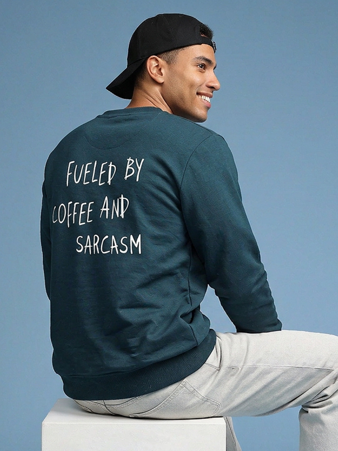 HERE&NOW Pure Cotton Typography Printed Sweatshirt