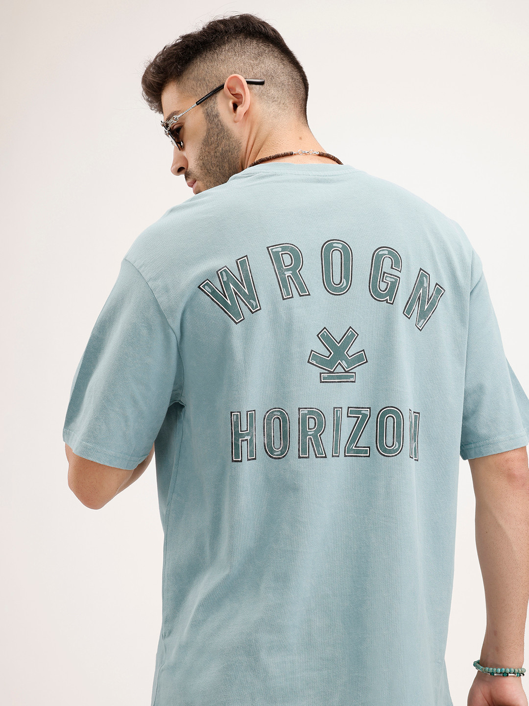 WROGN Oversized Brand Logo Printed Drop-Shoulder Sleeves Pure Cotton T-shirt