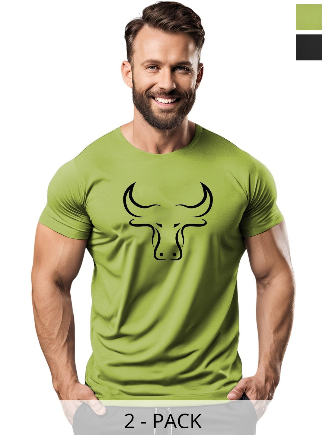 3Colors Pack Of 2 Graphic Printed Round Neck Moisture Wicking T-shirts
