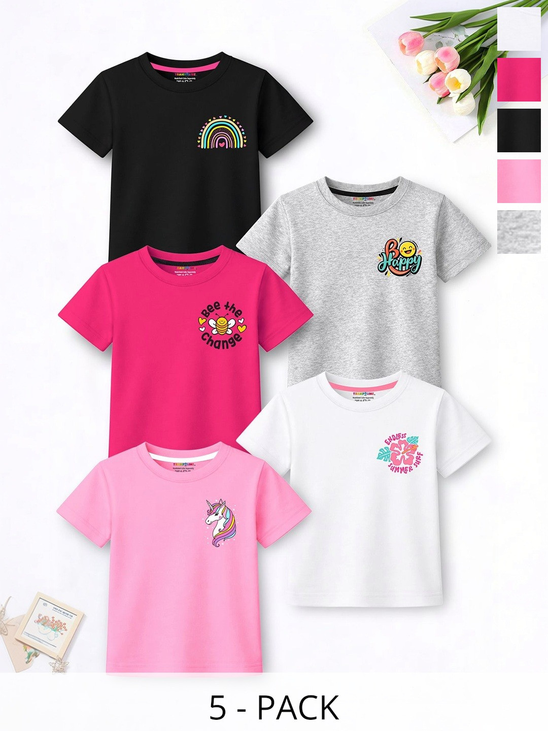 YK X Trampoline Girls Pack Of 5 Printed T-Shirt