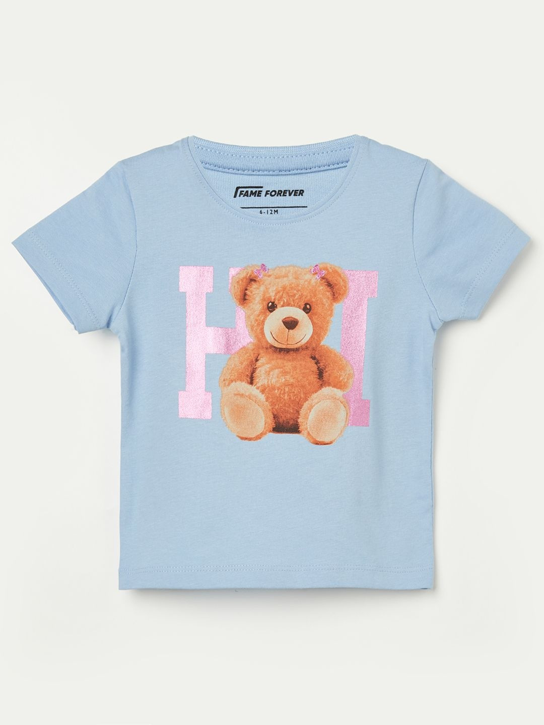 Fame Forever by Lifestyle Girls Blue Regular Printed Cotton T Shirt Tshirts