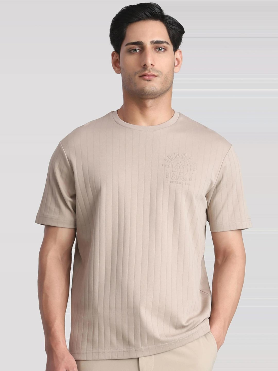 Mufti Self Design Round Neck Short Sleeves T-shirt