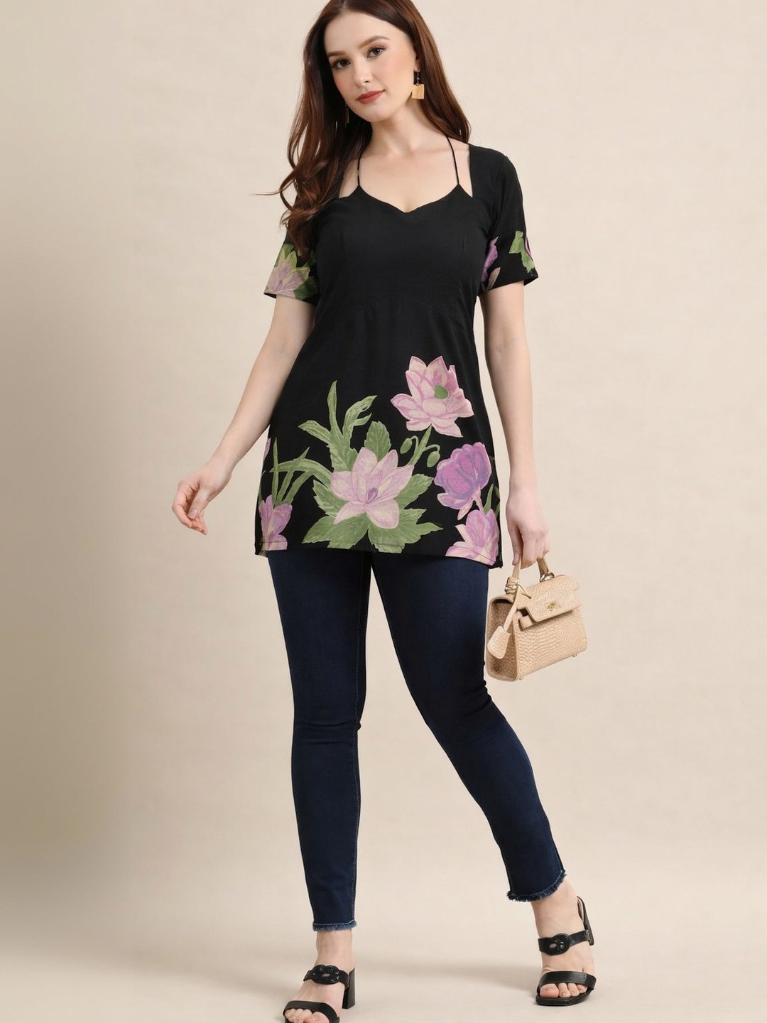 KALAMIR Floral Print Fit & Flare Maxi Dress