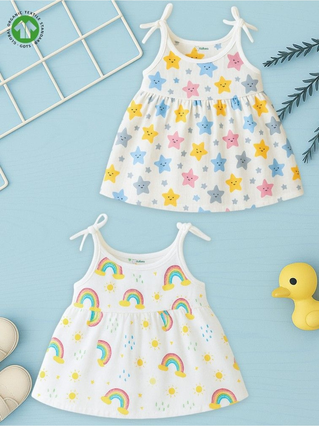 Kidbea Print Tie-Up Neck Organic Cotton Blend Fit & Flare Dress