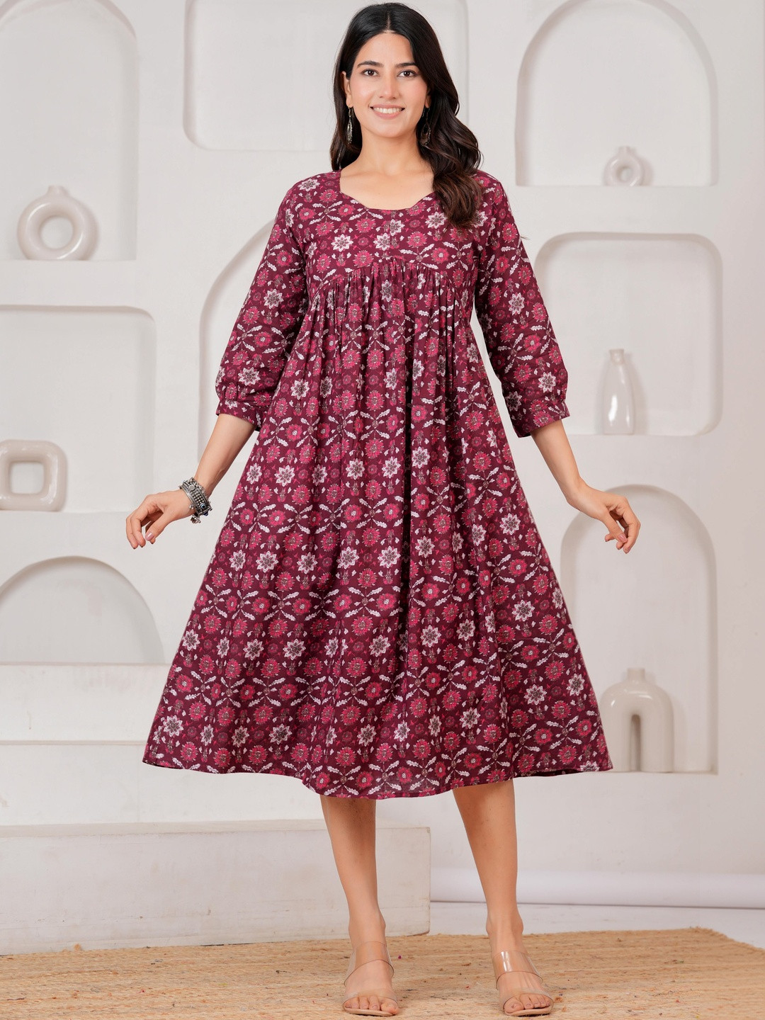 Tulsiram Floral Print A-Line Midi Dress