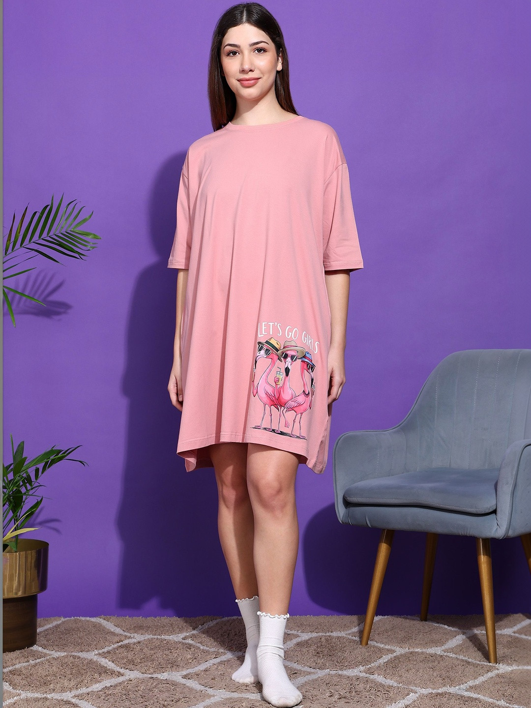 SWITCHOVER Printed Cotton Round Neck Nightdress