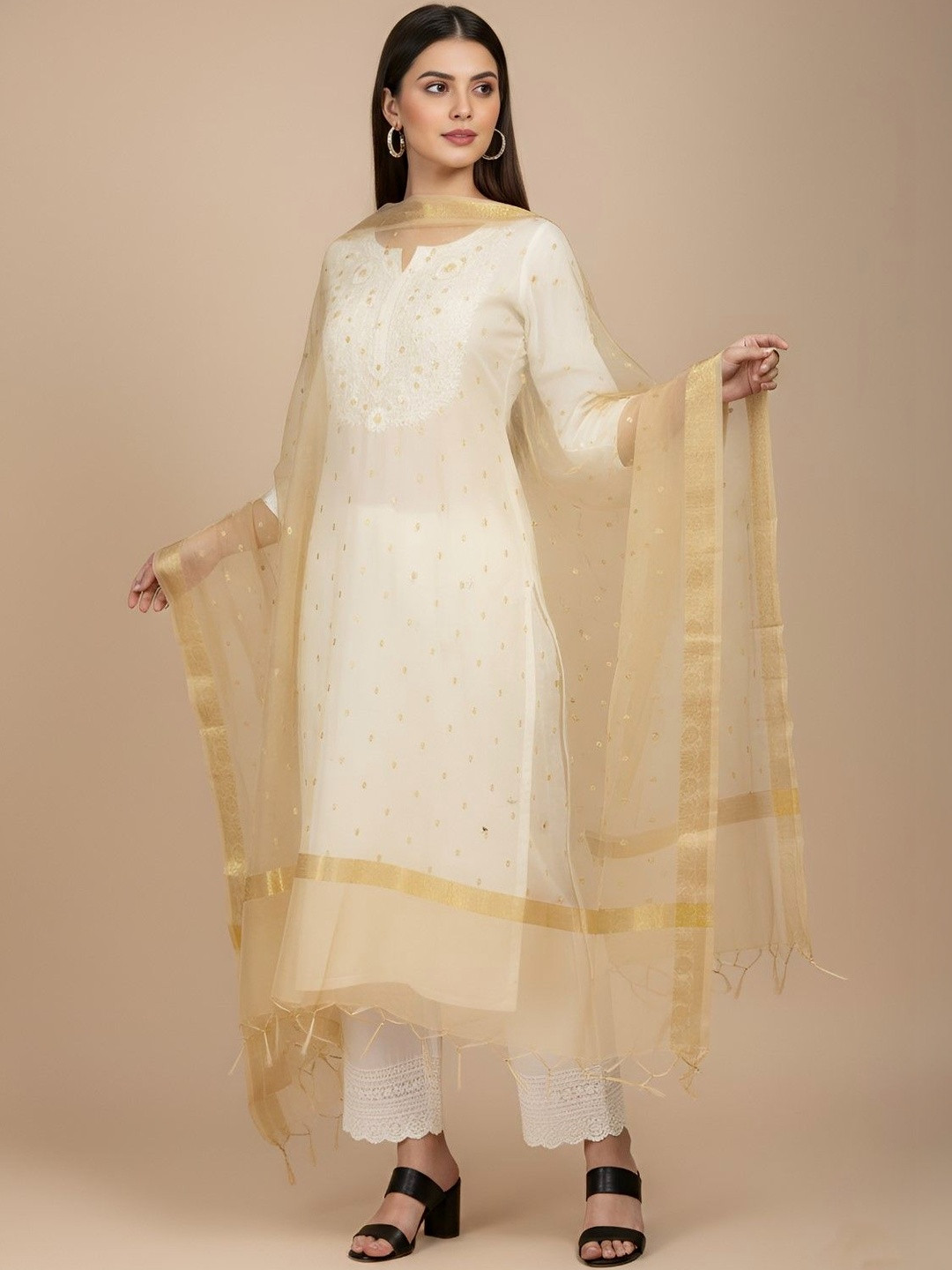 MUFFLY Woven Design Cotton Silk Dupatta with Zari