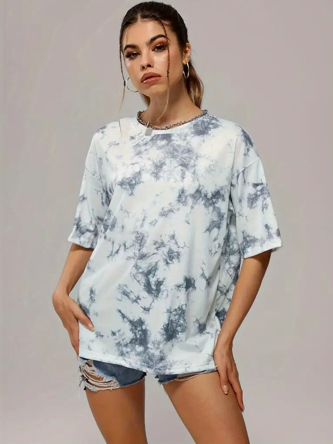 KASHIANXSTYLE Women Tie and Dye Dyed Pure Cotton Blend T-shirt